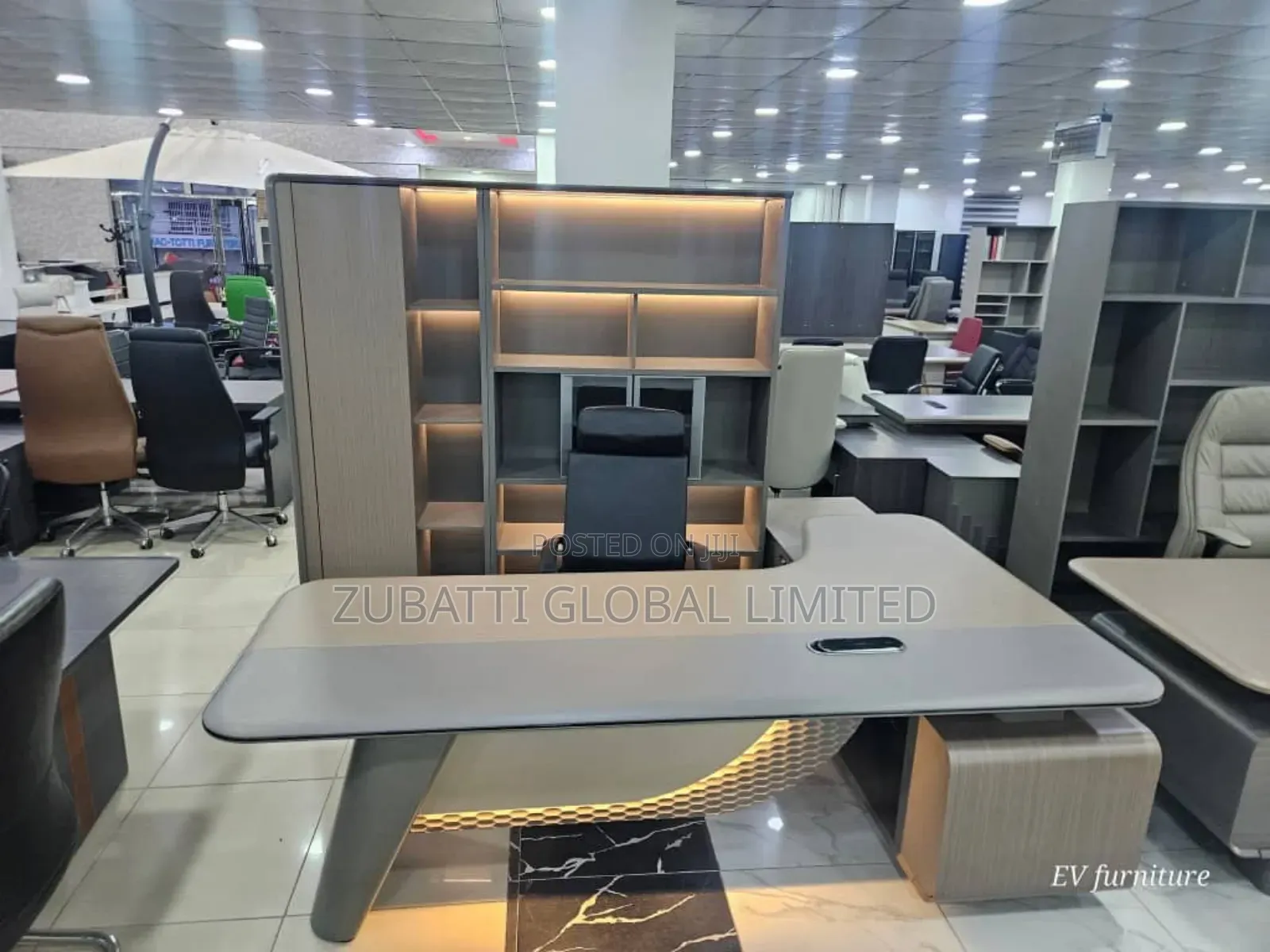 Executive Office Table With Led Lights With Bookshelf