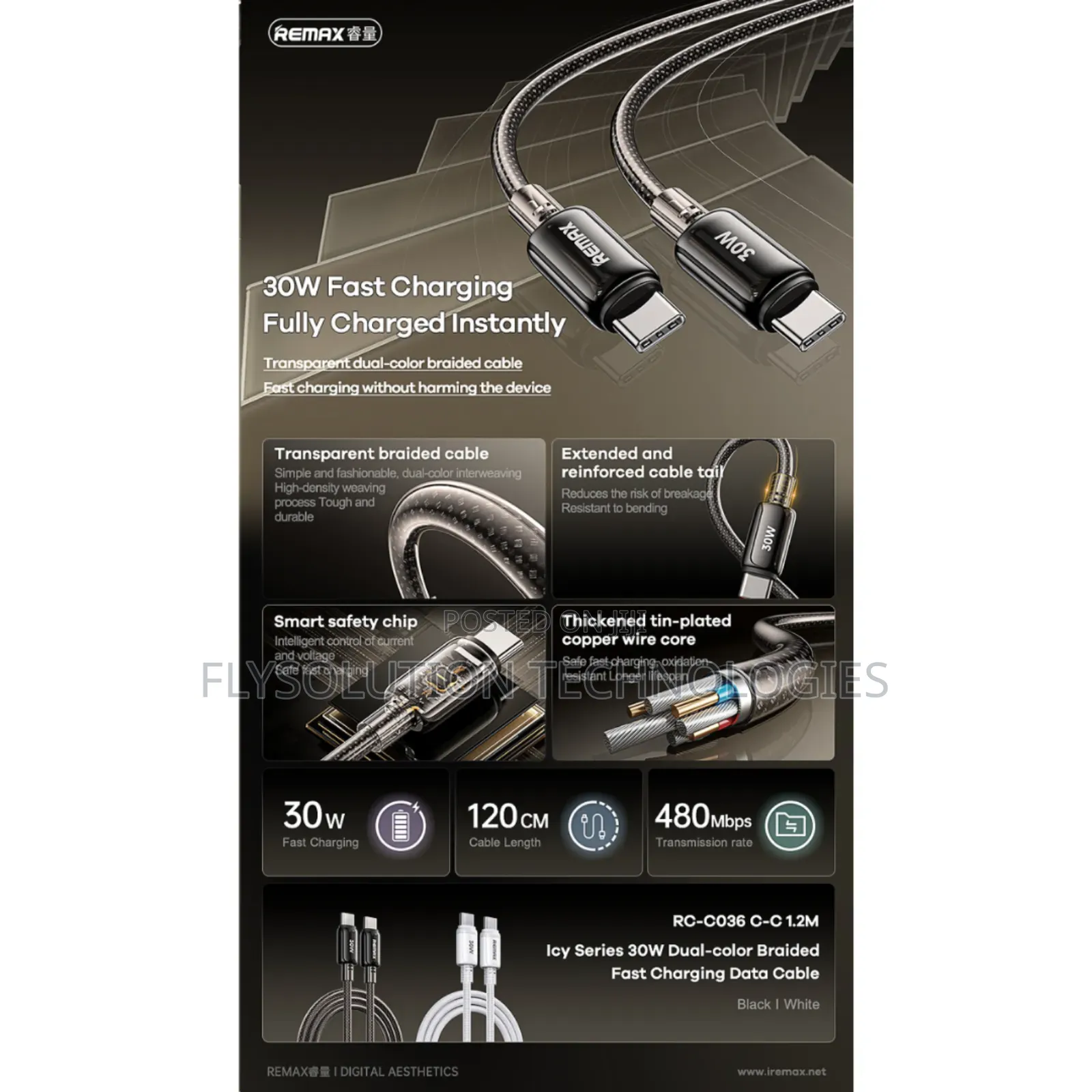 Remax Rc-C036 Usb-C to Usb-C 1.2m Data Cable 30w