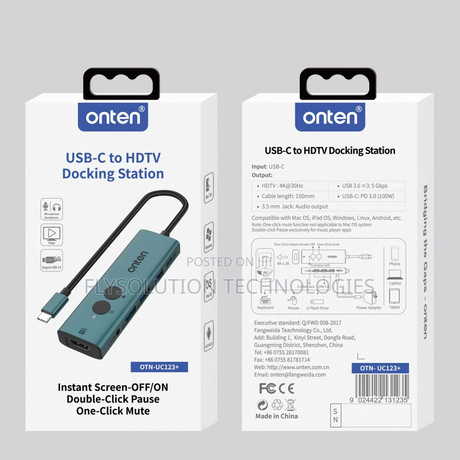 Onten Uc123+ Usb-C to HDTV Dock Station