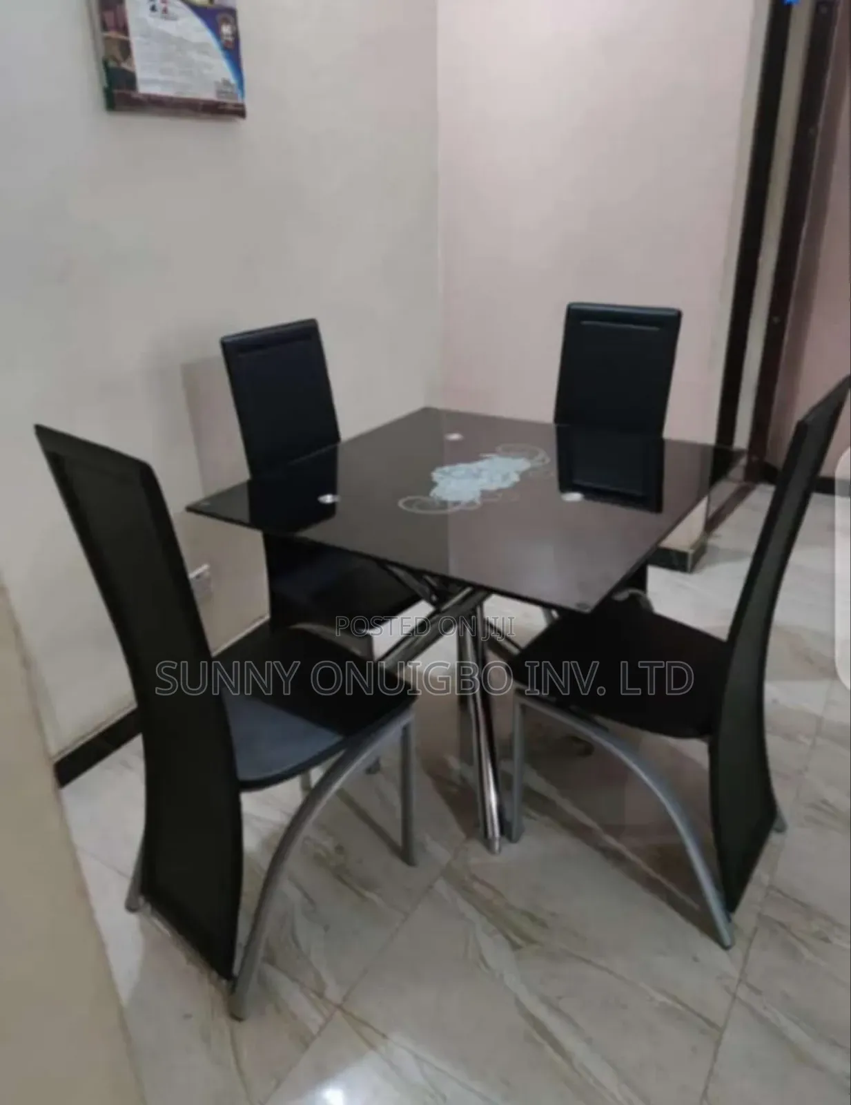 Dinning Set of 4 Chairs and Glass Table