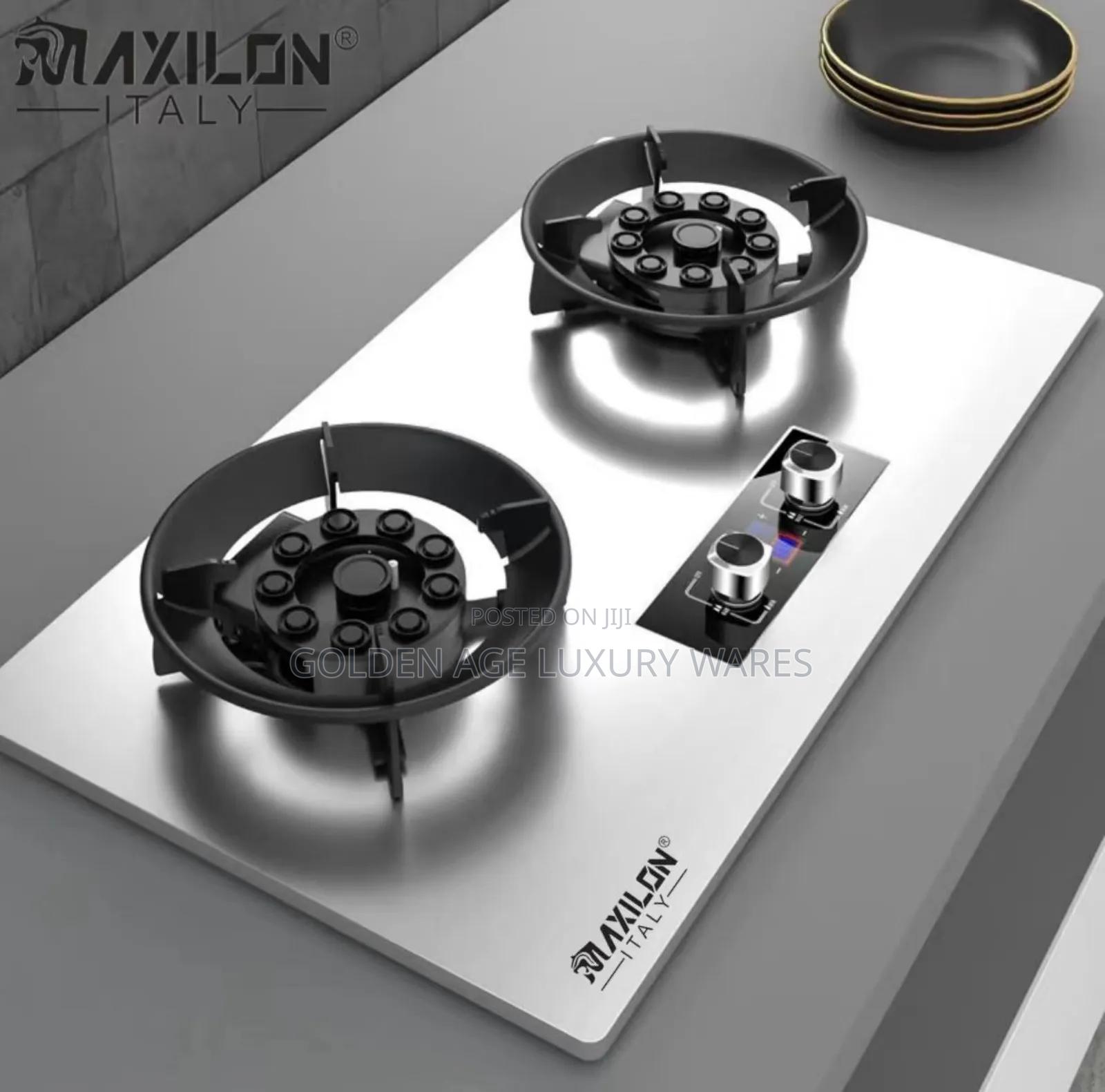 Black on Stainless Surface 2 Burner Lift Up Gas Cooker