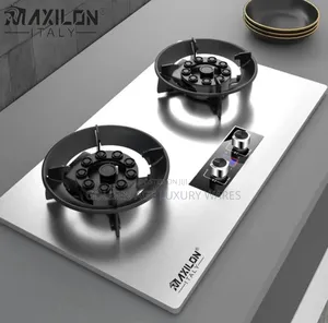 Black on Stainless Surface 2 Burner Lift Up Gas Cooker