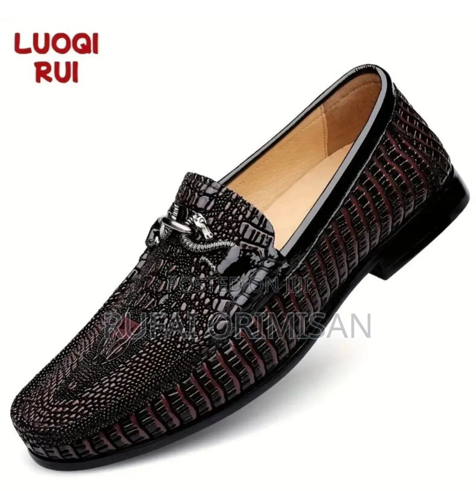 Classic Black Crocodile-Textured Loafers