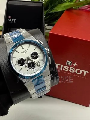 Photo - Tissot PRX 1853 Functional Chronograph Silver and Blue Chain