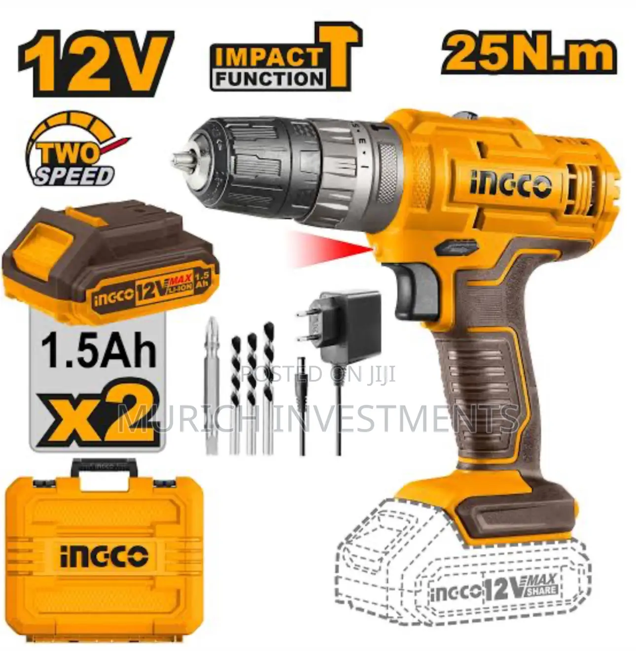 Ingco 12v Impact Drill (Cidli1228) Flat Battery Model