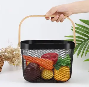 Storage Basket With Wooden Handle