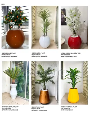 Exquisite Fiberglass Planter And Lifelike Artificial Plant