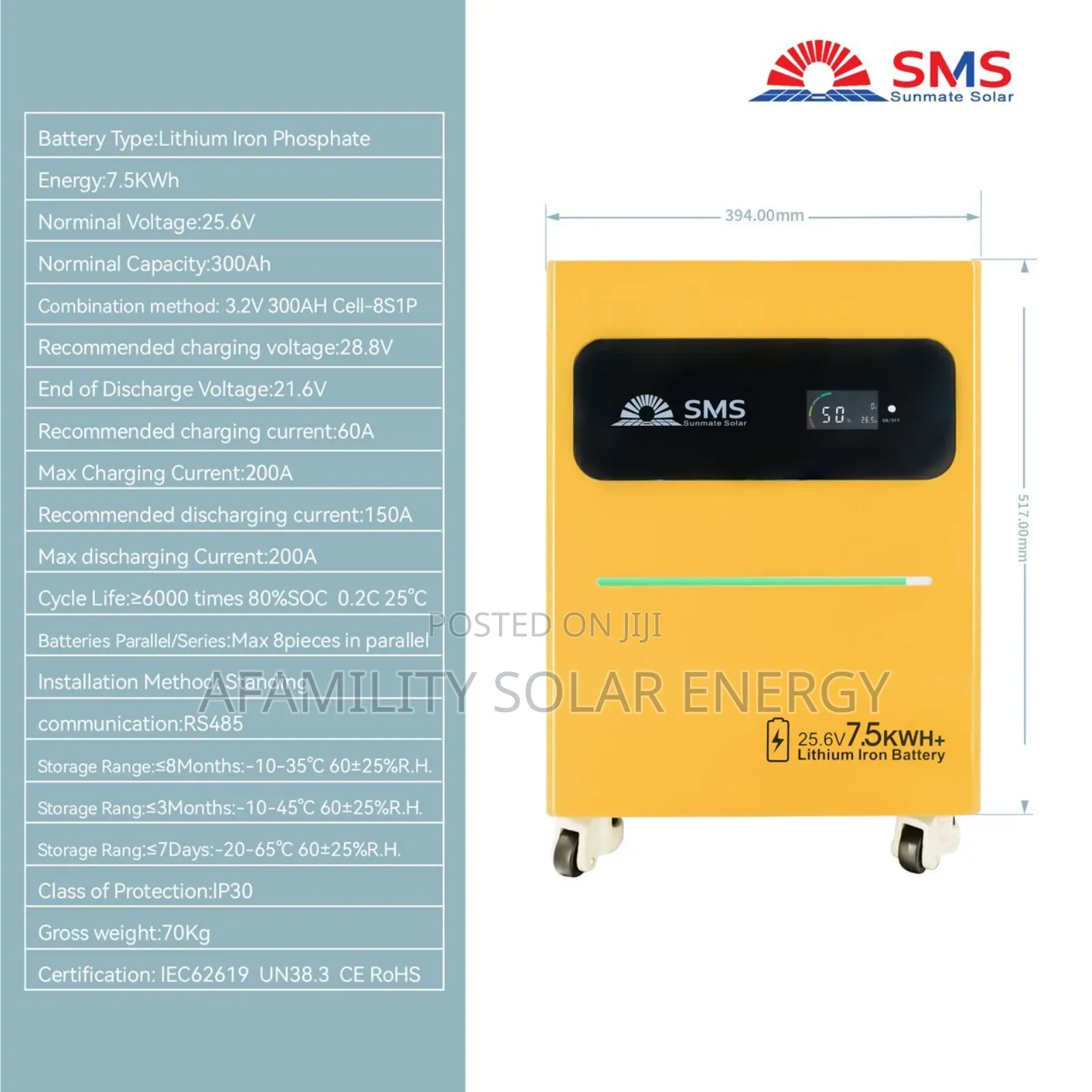 7.6kwh SMS Lithium Battery 24v