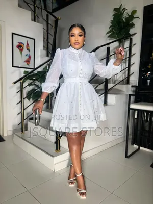 White Belted Short Dress With Stones