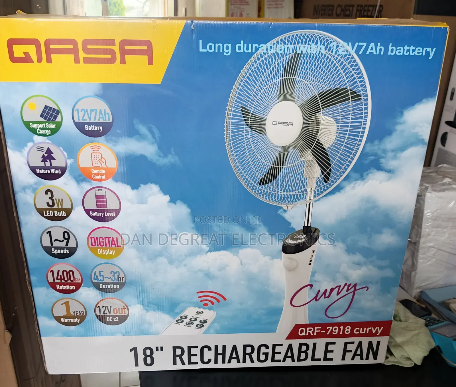 Qasa 18" Rechargeable Standing Fan QRF-7918 Curvy