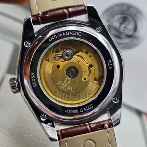 "Omega-inspired Men's Leather Watch"