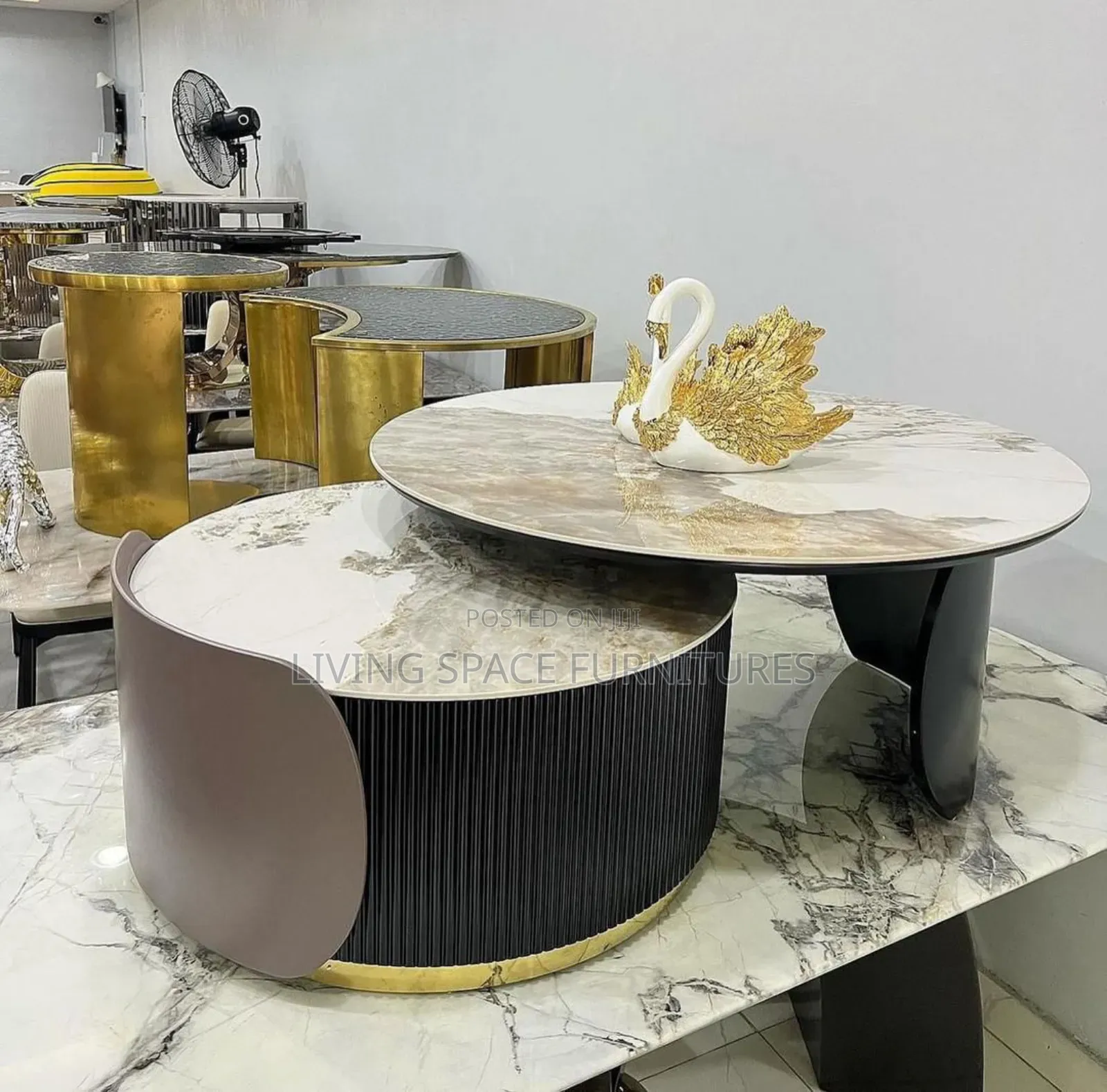 Double Marble Top Center Table Set