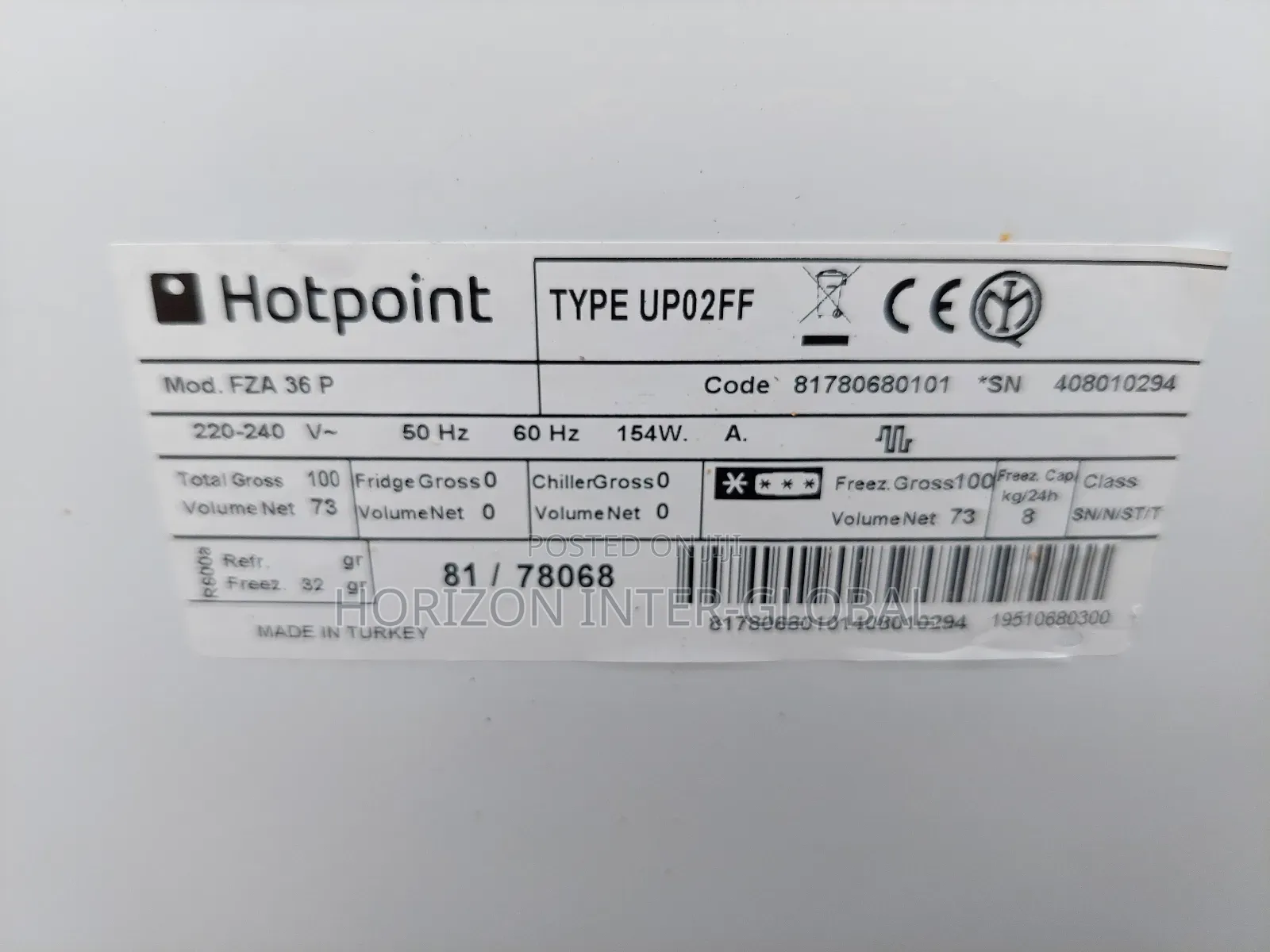 Future Hotpoint Frost Free Upright Freezer