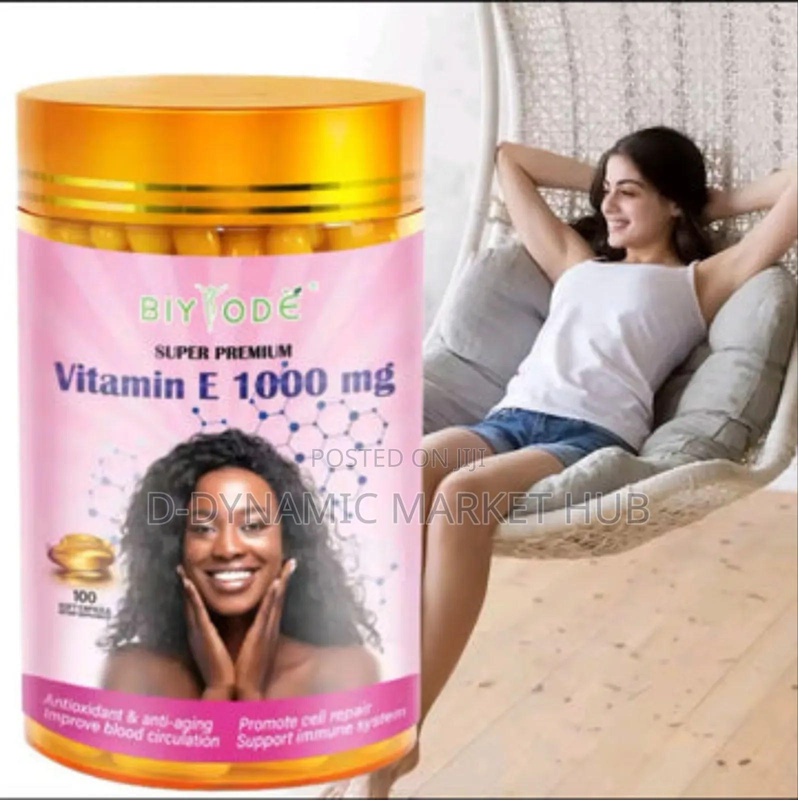 Biyode Vitamin E Capsule (100 Softgels, 1000mg)