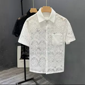 Short Sleeves Button Down Perforated Mens Shirt