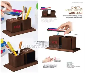 Wooden Wireless Charger Desk Organizer Digital Alarm Clock