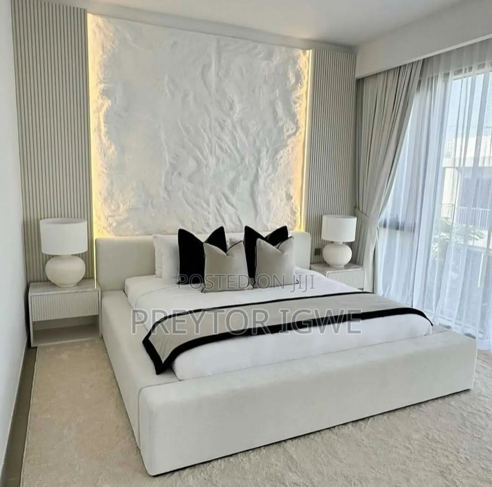 6 by 6 Bedframe, 2 Bedside Drawer, Wall Panels and Led Light