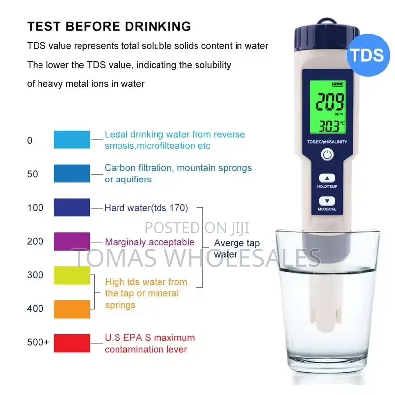 5-in-1 Digital Water Quality Tester(Ph,Temp,Tds,Ec Salinity)