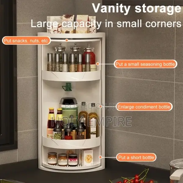 Kitchen Rotating Storage Rack Corner Shelf 360° Rotateable