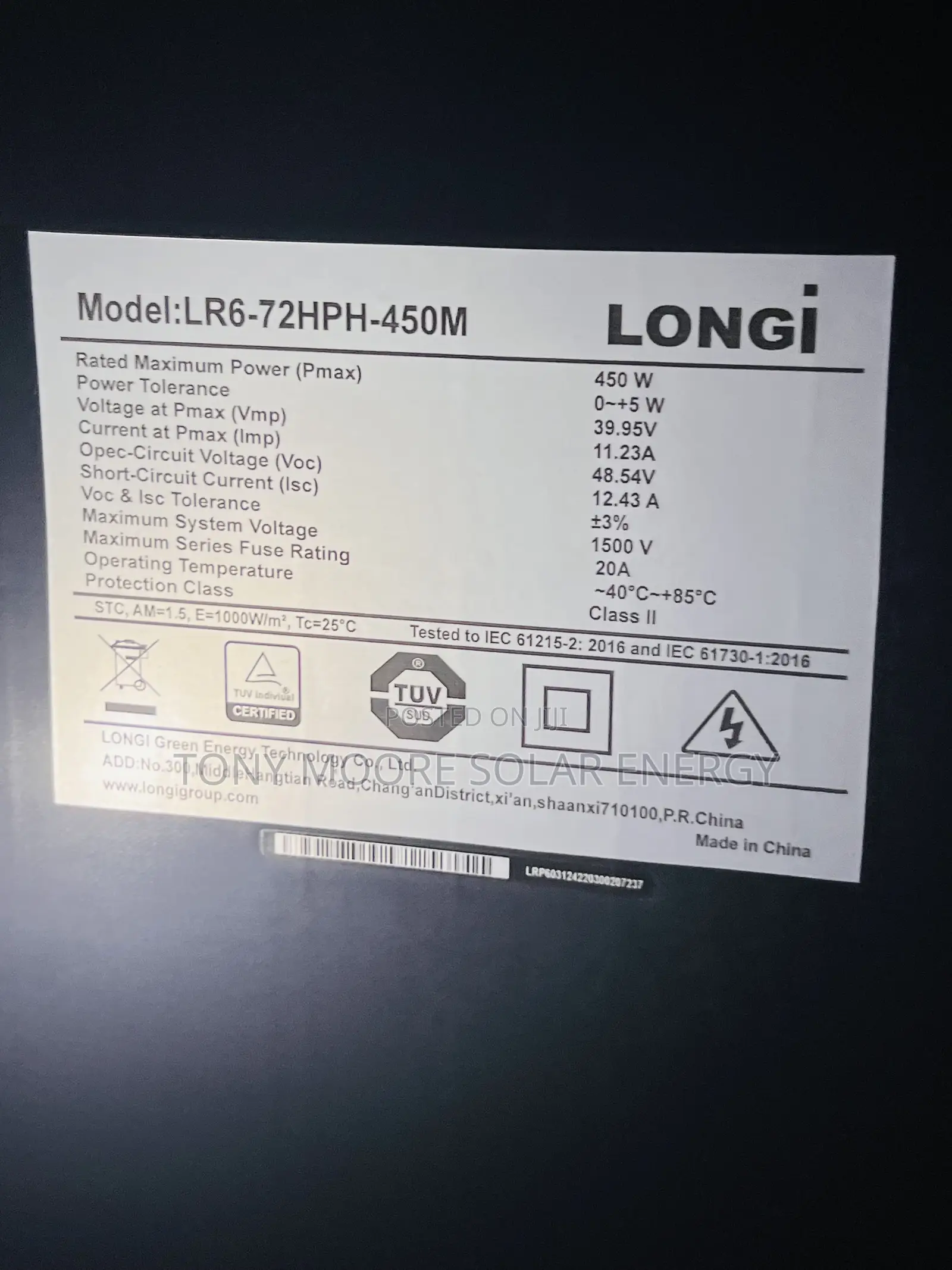 450w Longi All Black Solar Panel