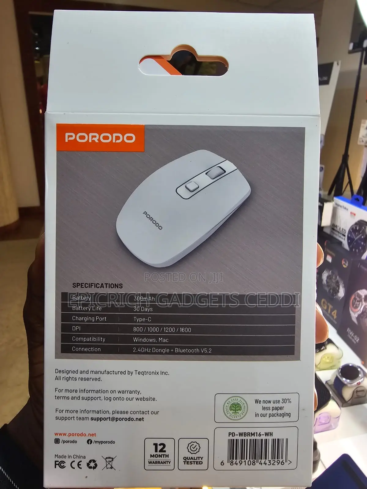 Porodo Wireless Dual Mode Mouse With Usb Bluetooth