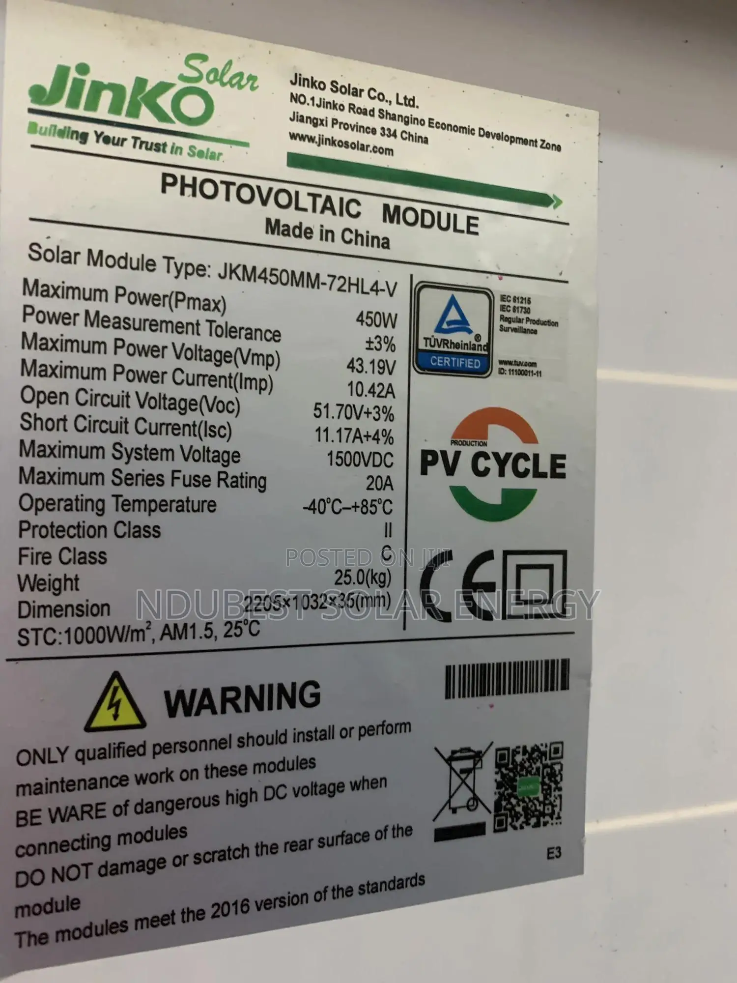 Original 450w Jinko Solar Panels
