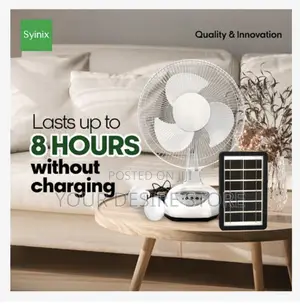 Syinix 12inches Rechargeable Fan+Solar Panel+ Warranty