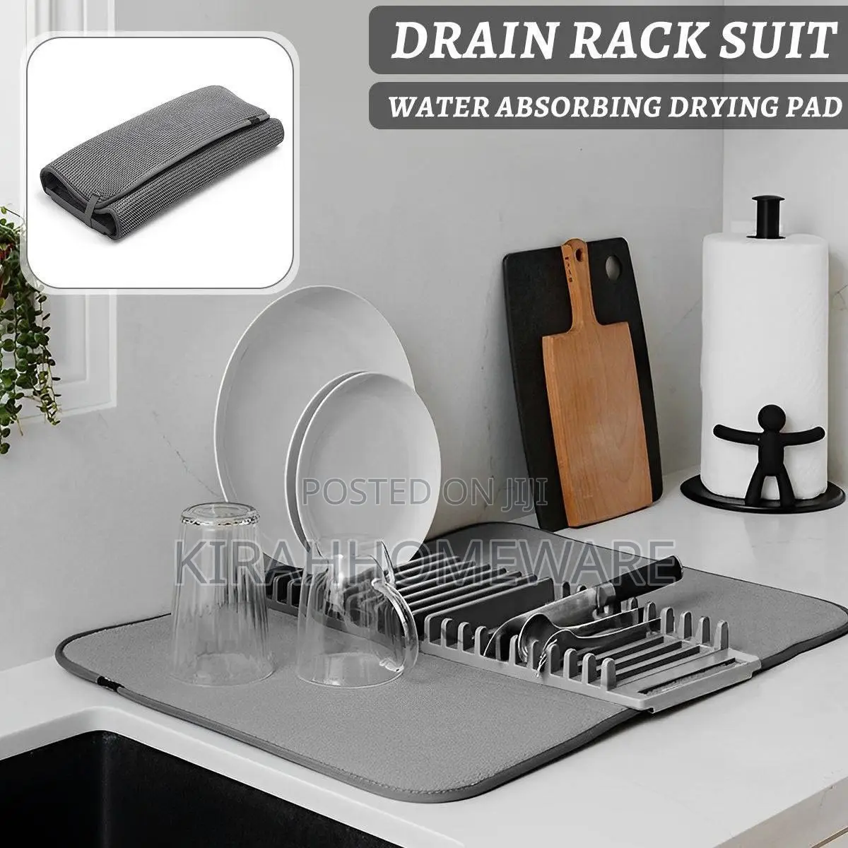 Foldable Water Absorbing Dish Drying Pad With Rack