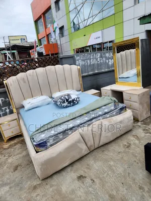 Set of 6by6 Bed Frame With Dresser and Side Cupboards