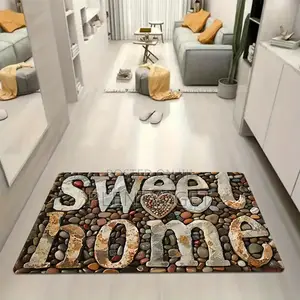 1pc "Sweet Home" Text Design Door Mat With Colorful Stone Ba