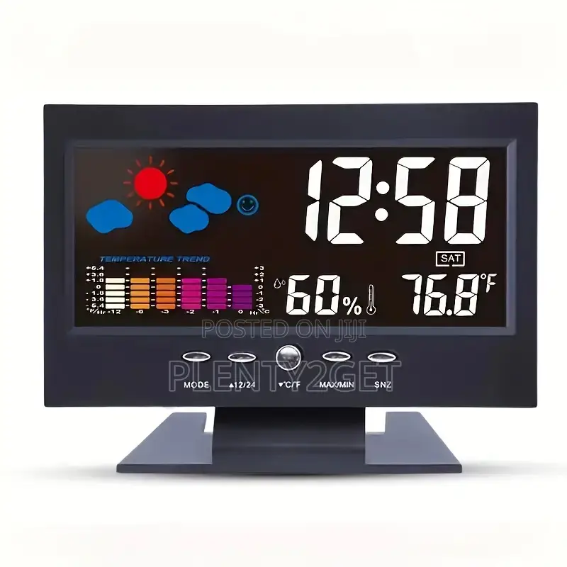 1pc Smart Weather Clock With Voice-Activated Backlight, Mult