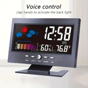 1pc Smart Weather Clock With Voice-Activated Backlight, Mult