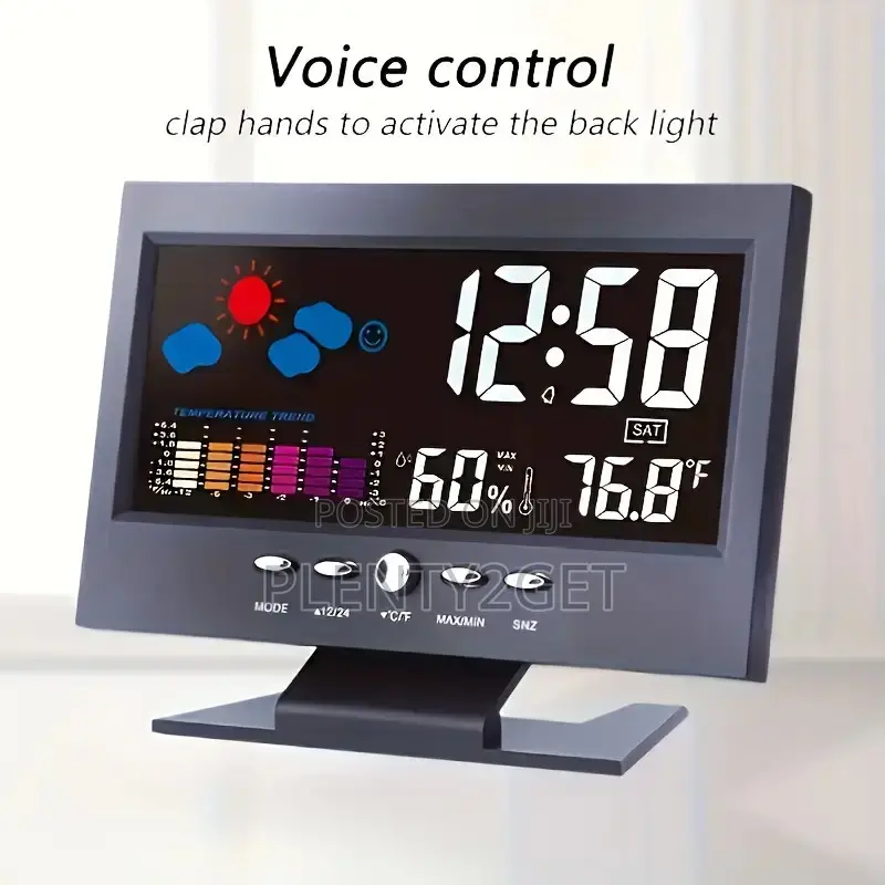 1pc Smart Weather Clock With Voice-Activated Backlight, Mult