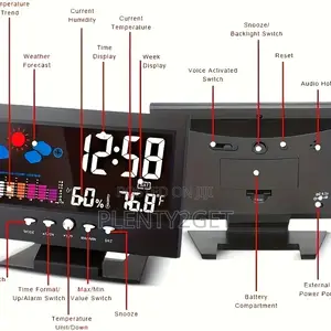 1pc Smart Weather Clock With Voice-Activated Backlight, Mult