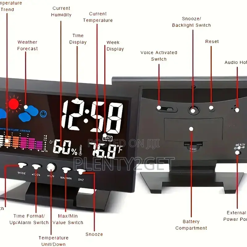 1pc Smart Weather Clock With Voice-Activated Backlight, Mult