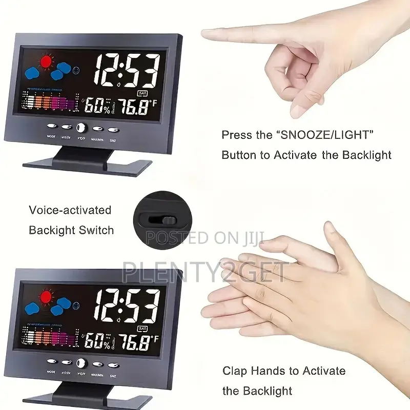 1pc Smart Weather Clock With Voice-Activated Backlight, Mult