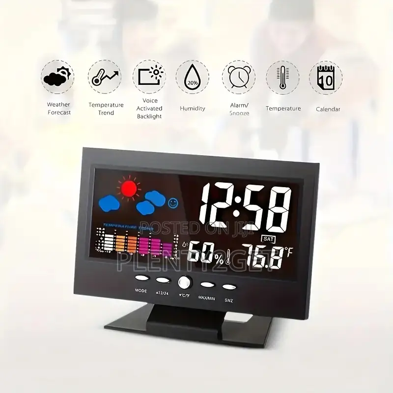 1pc Smart Weather Clock With Voice-Activated Backlight, Mult