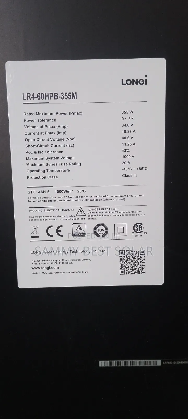 Longi All Black Half Cut Solar Panel 355w Available at Stock