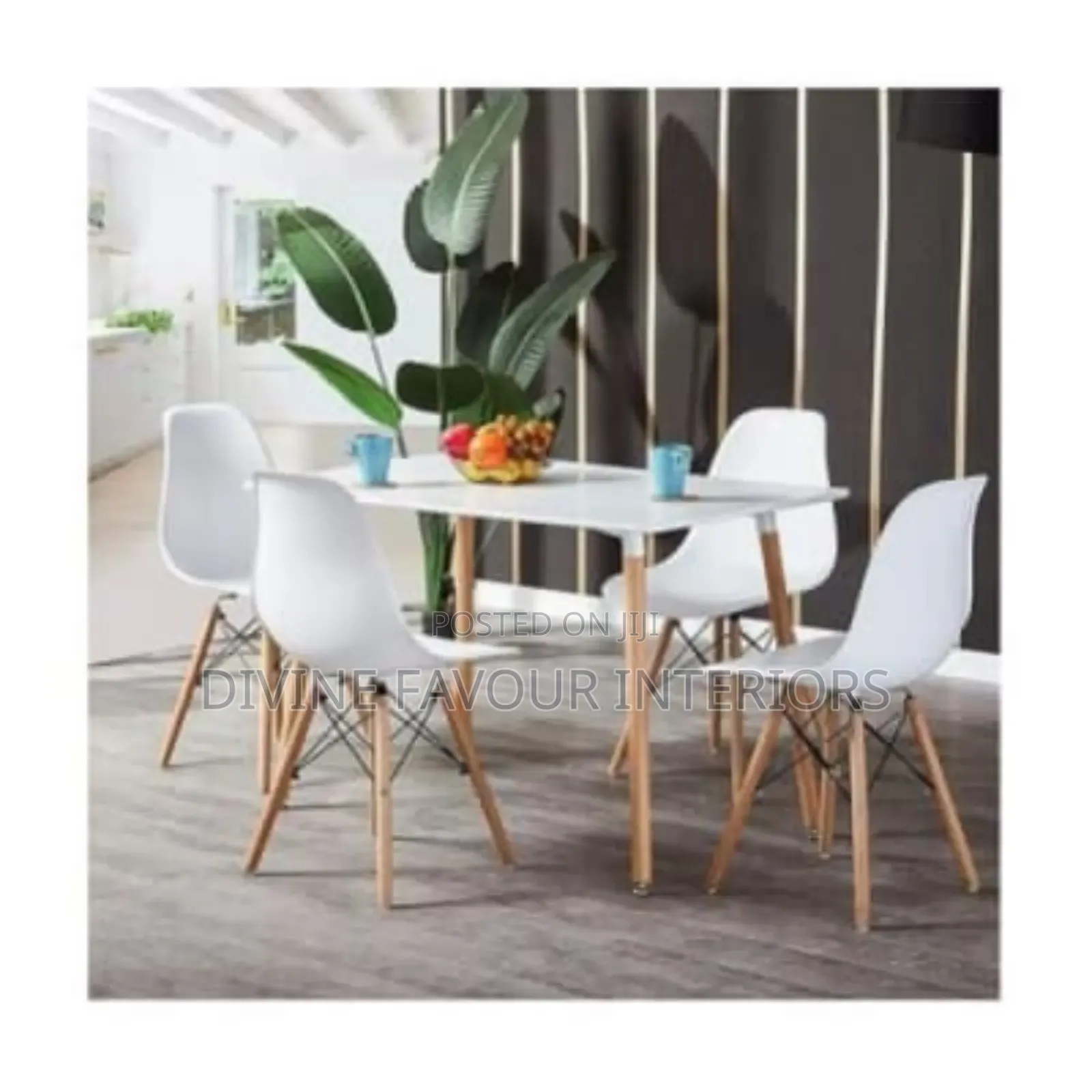 Modern Restaurant Dining Table + 4 Plastic Chairs