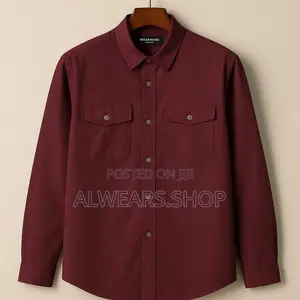 Photo - Men’S Burgundy Long Sleeve Shirt With Chest Pockets – Debenh