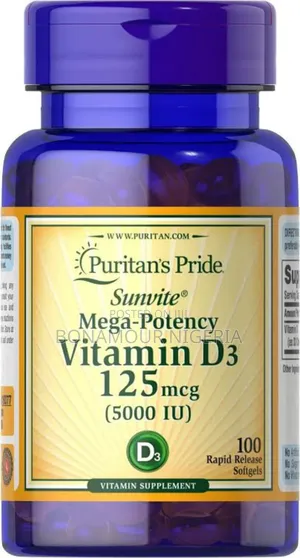 Puritan's Pride Vitamin D3 125mcg (5000iu) X100 Softgels
