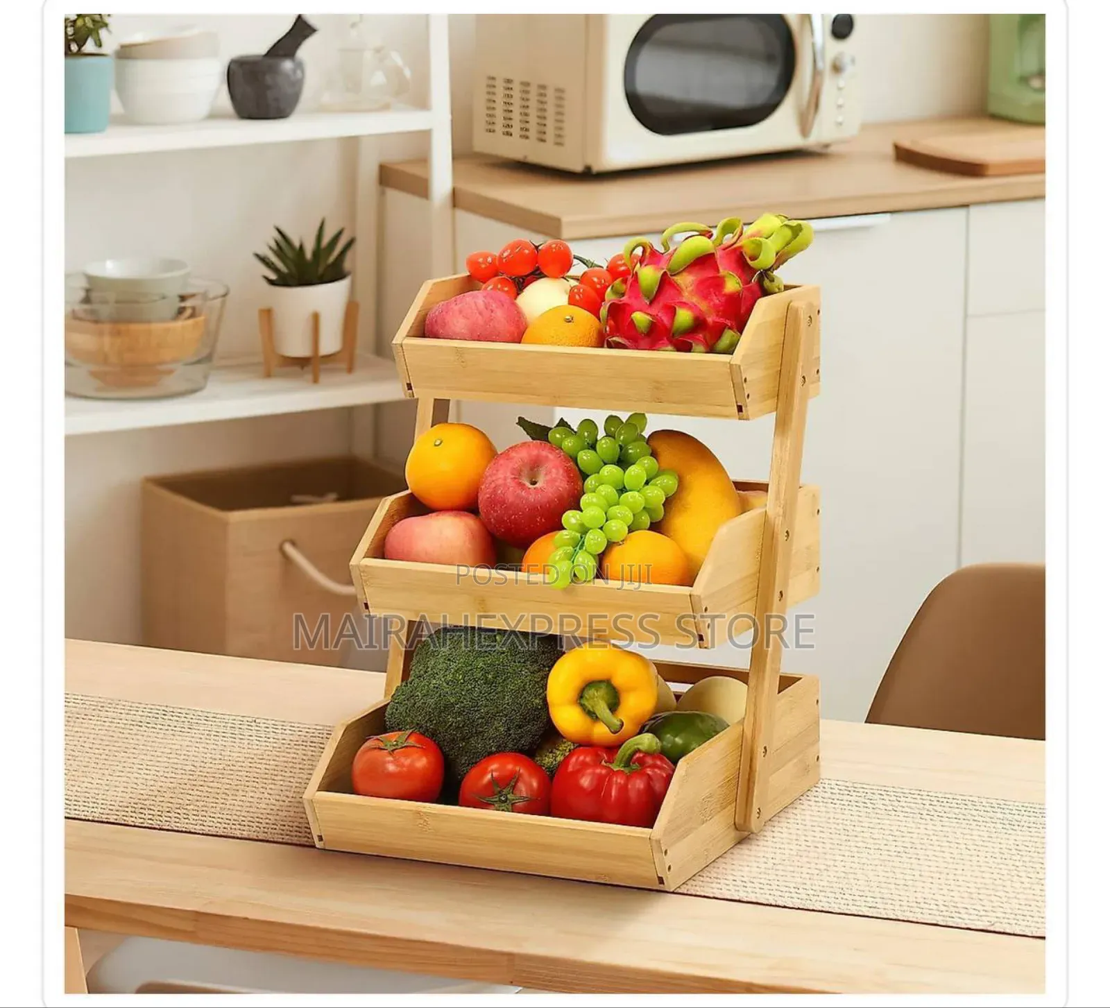 3- Tier Large Capacity Bamboo Fruit Rack