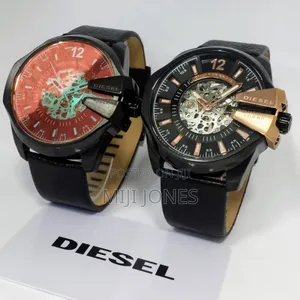 "Diesel Inspired Black Leather Watch" 10 Bar