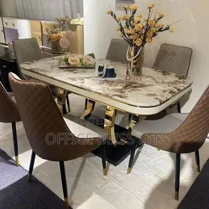 Photo - Luxury Marble Dinning Table + 6 Dinning Chairs(Ring Base)