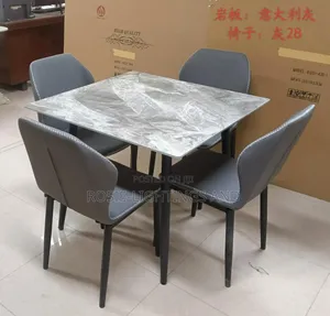 Square 90cm X 90cm Marble Dinning Table + 4 Gray Chairs