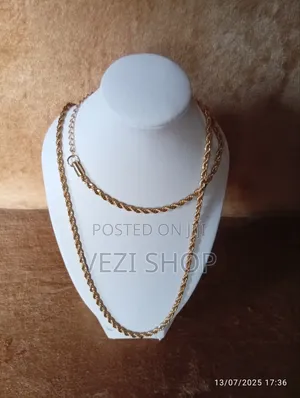 2 PCS of Golden Plated Stainless Steel Necklace Bracelet Set