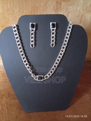 Set of 2 Trendy Silver Necklace Tassel Pendant Earrings