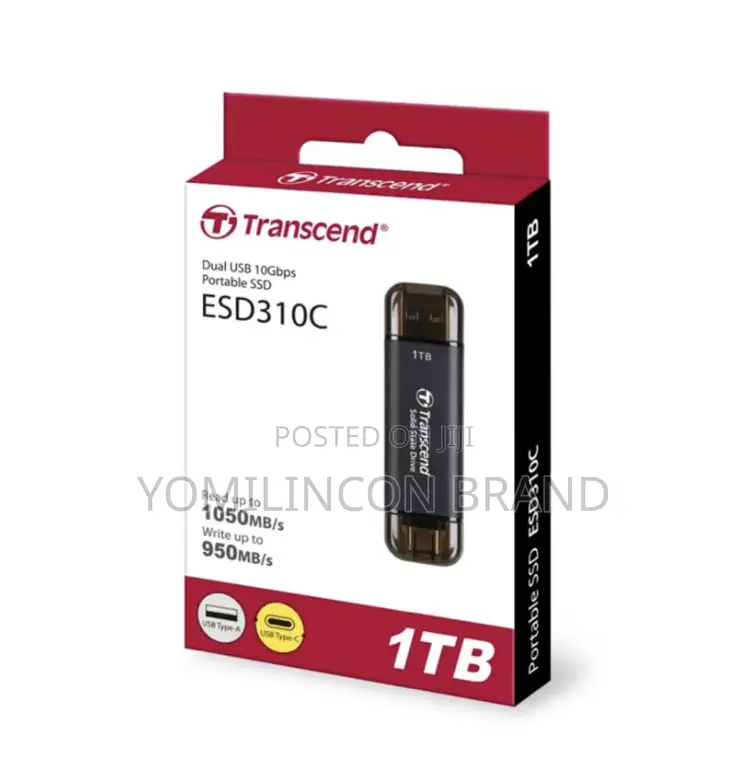 Transcend Dual Portable SSD 1tb Flash Drive Esd310c 1050mb/S