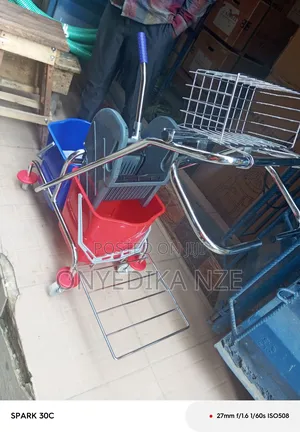 Double Bucket Mop Wringer Trolley