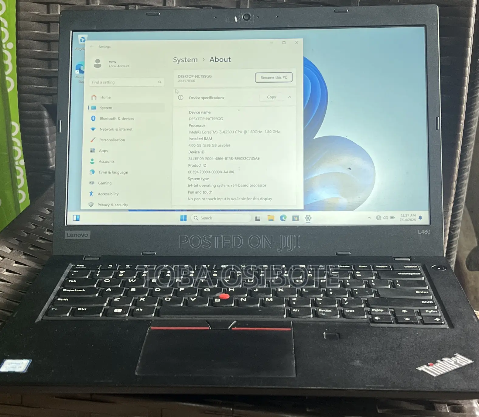 Laptop Lenovo ThinkPad L480 8GB Intel Core i5 SSD 256GB